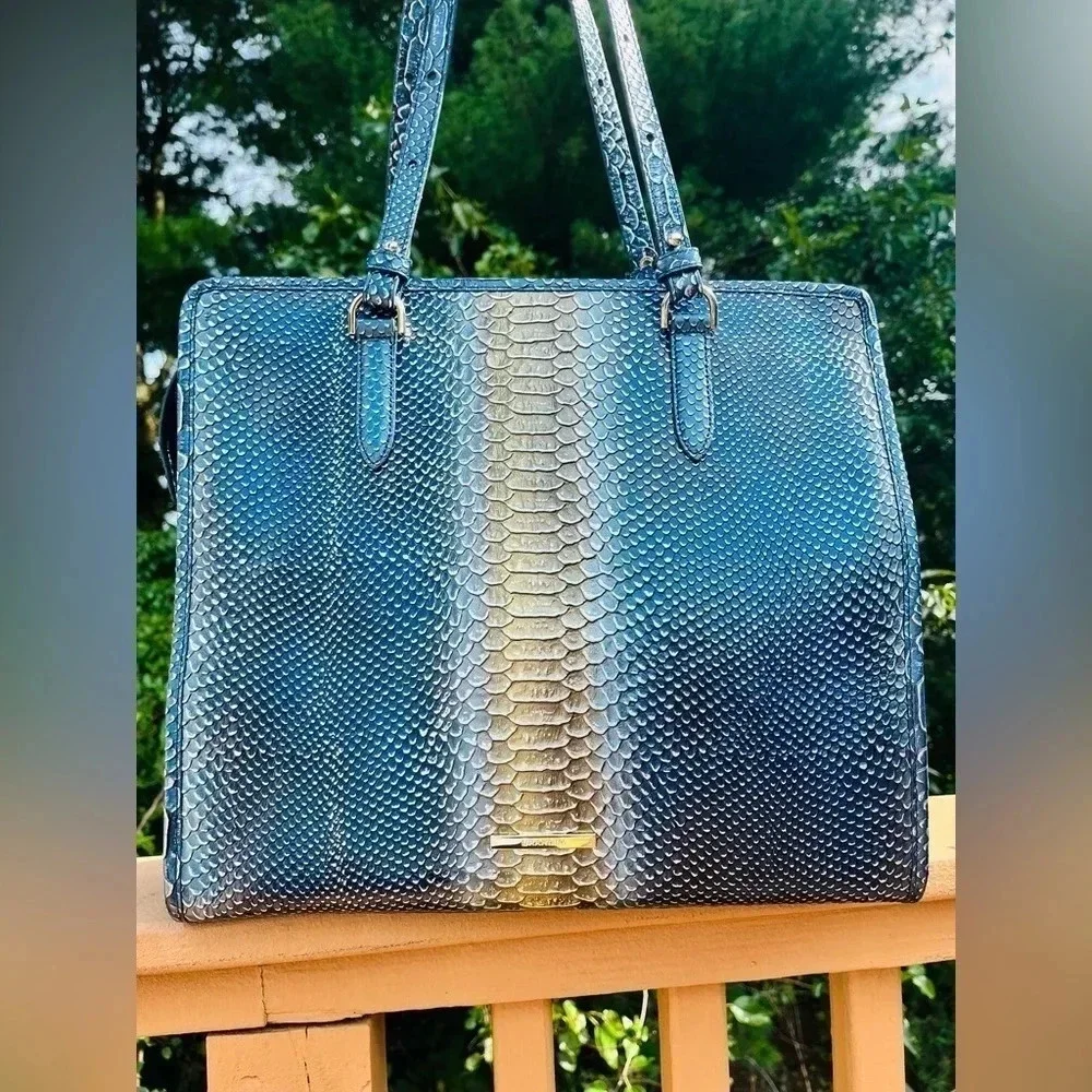 Brahmin Tia Tote Serenity Meridian Snake Print Leather NWT